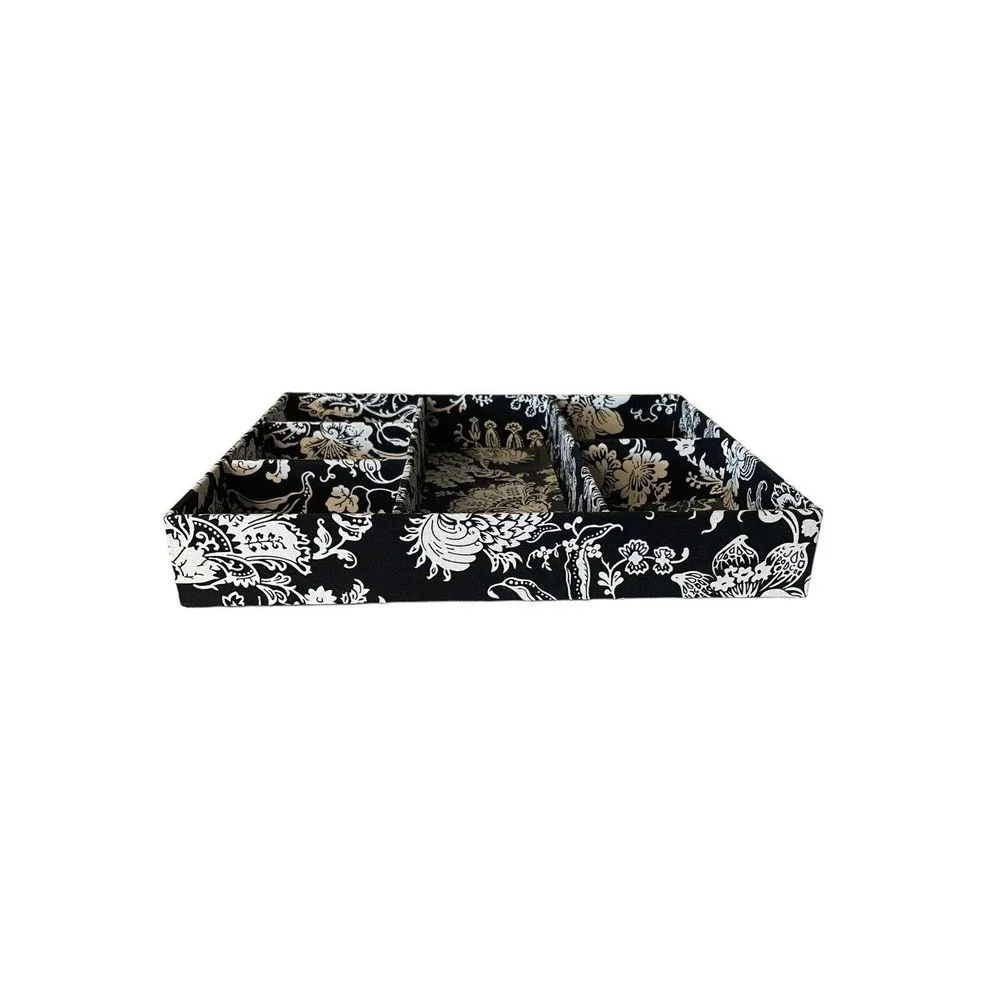 Closet Organizer Black White Floral Compartments 15 x 13 x 2.5 Desk Drawer